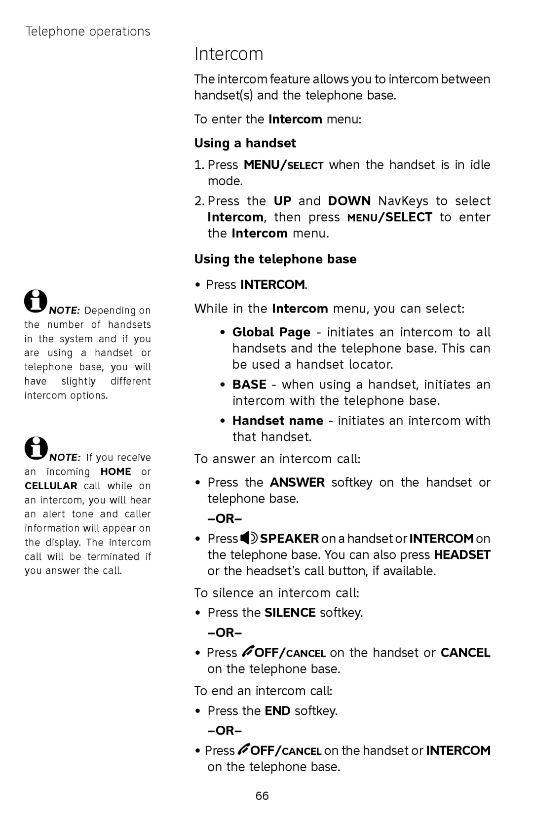 AT&T EP5632/EP5632-2 user manual Using the telephone base Press Intercom 