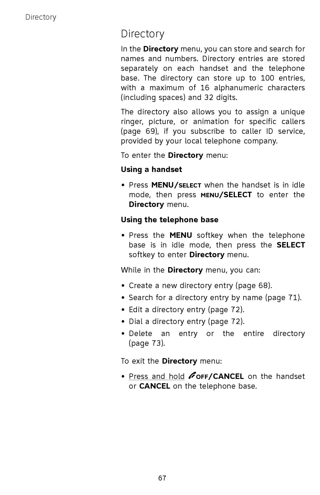 AT&T EP5632/EP5632-2 user manual Directory, Using the telephone base 