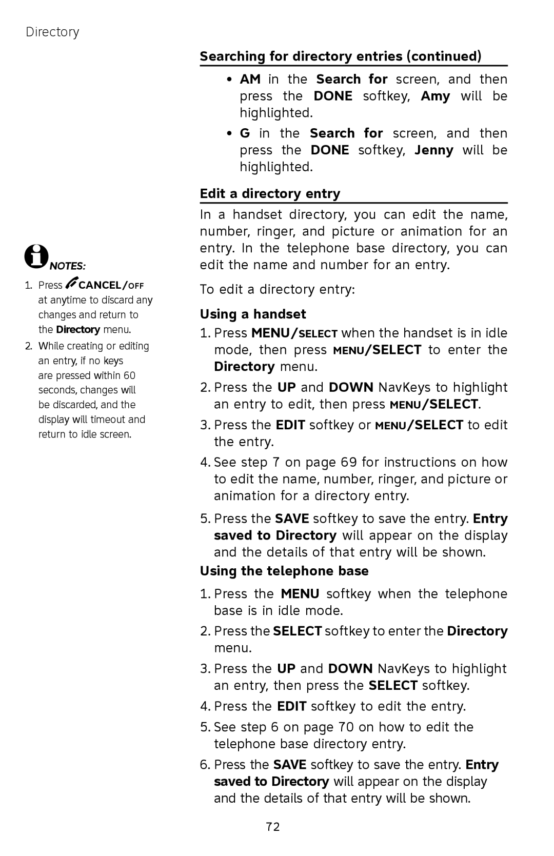 AT&T EP5632/EP5632-2 user manual Edit a directory entry, Using a handset 