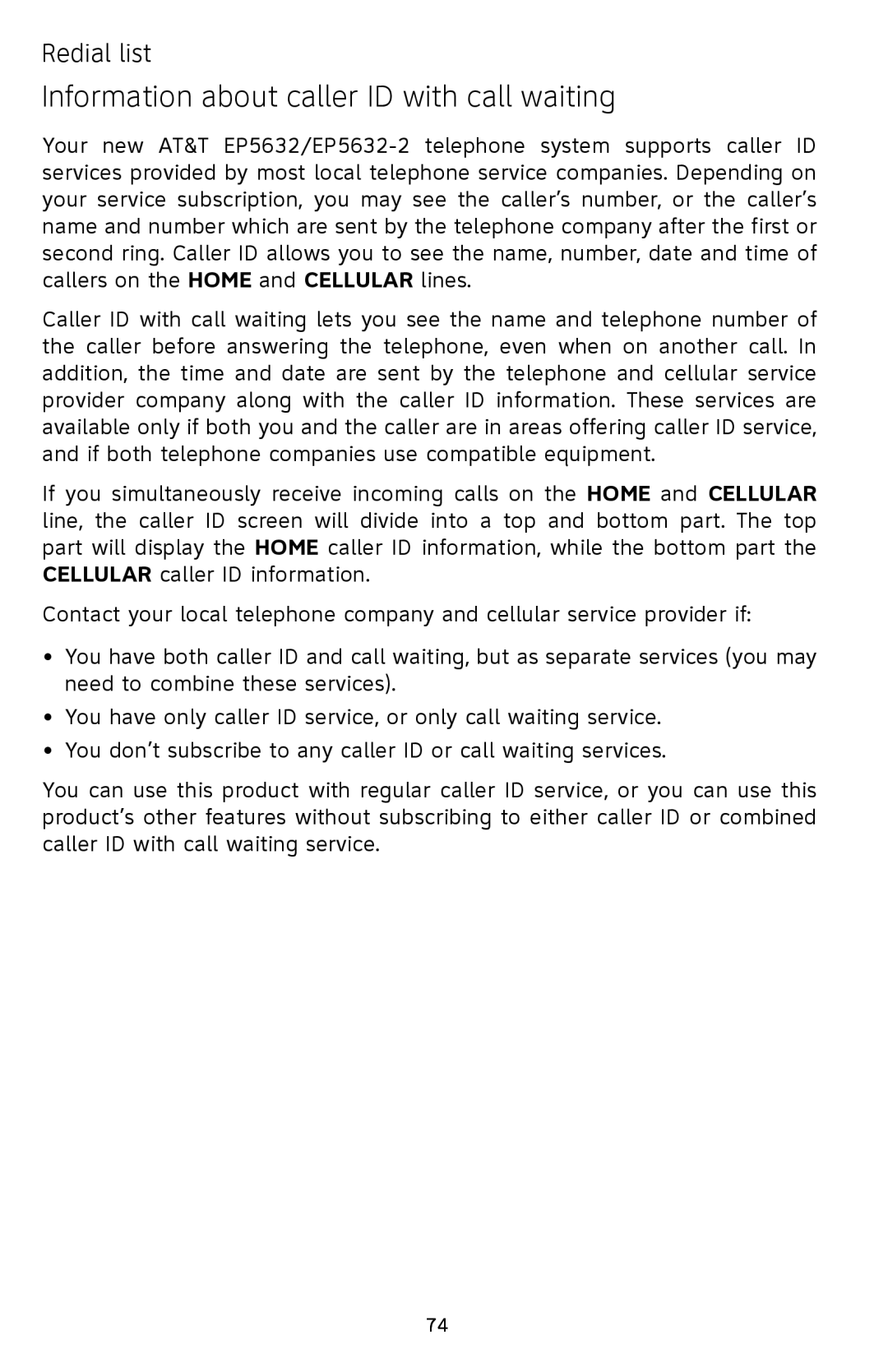 AT&T EP5632/EP5632-2 user manual Information about caller ID with call waiting 