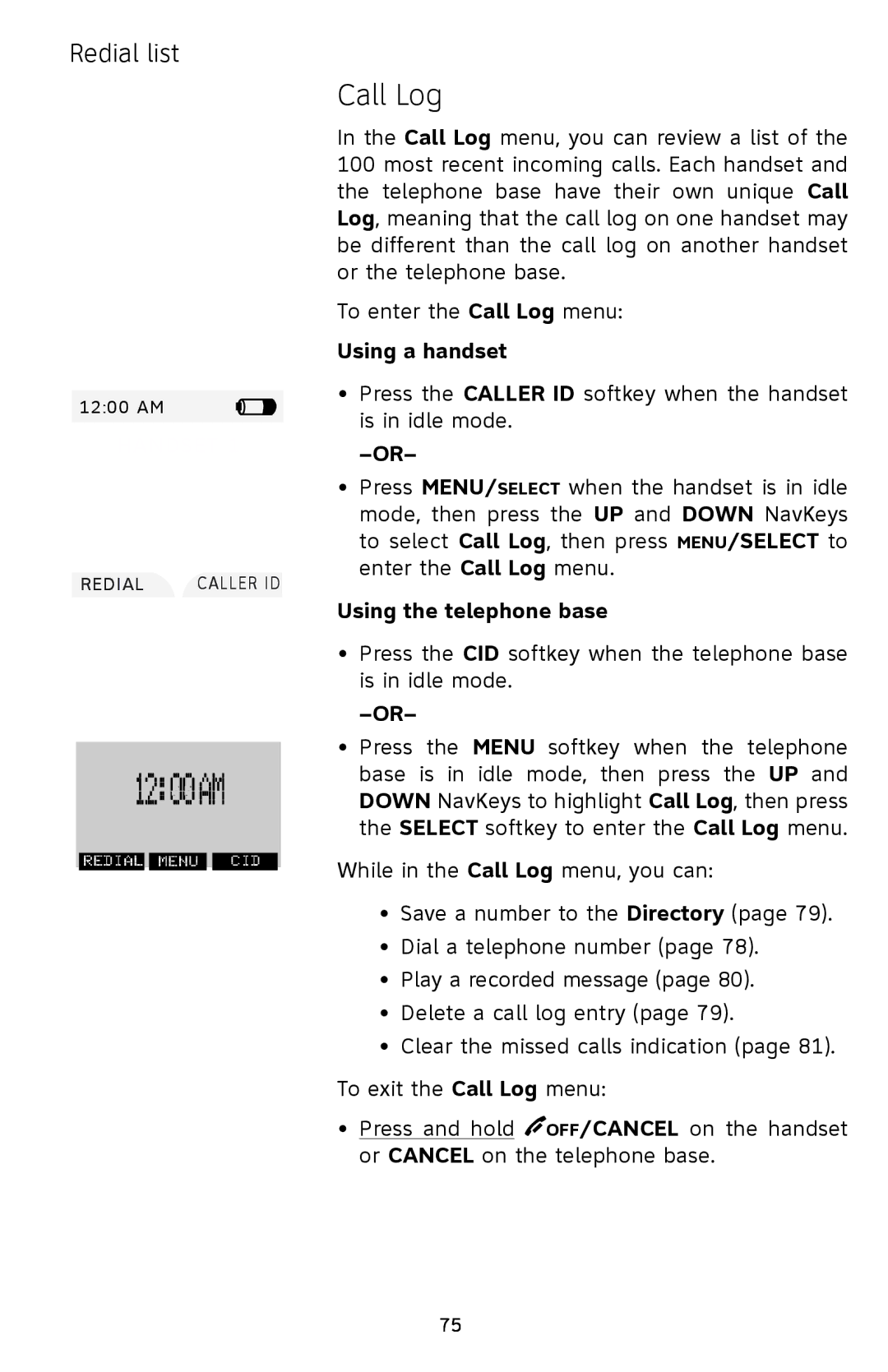 AT&T EP5632/EP5632-2 user manual 1200AM, Call Log 