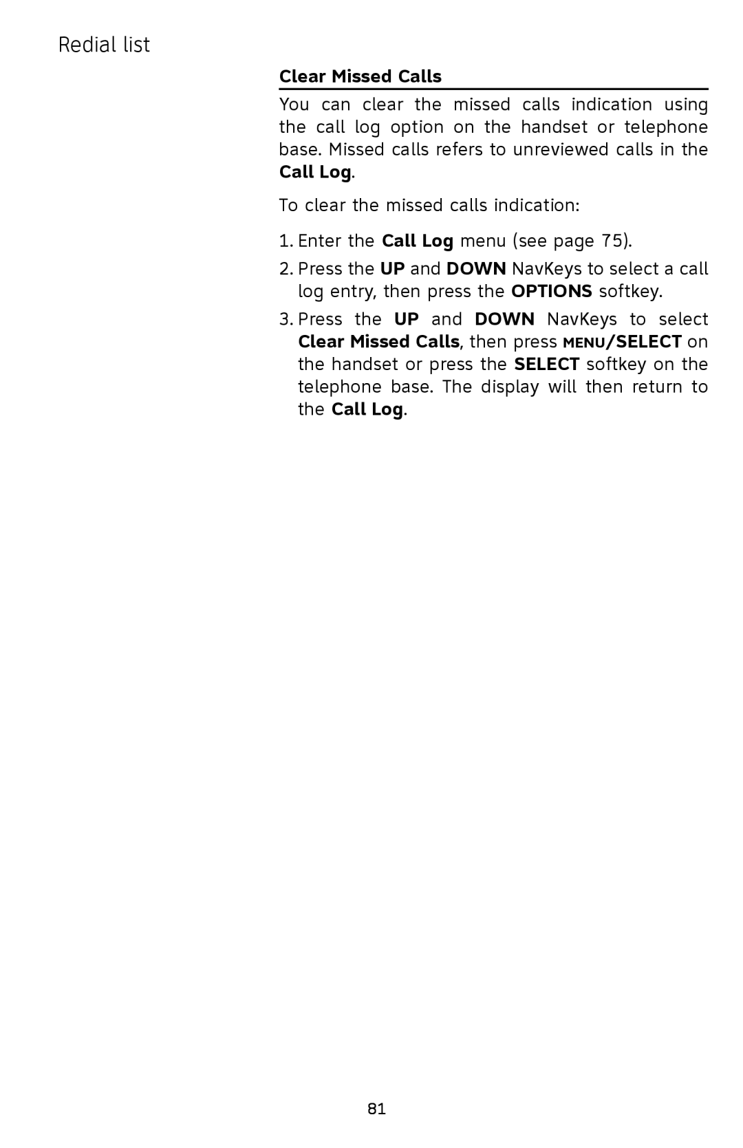 AT&T EP5632/EP5632-2 user manual Clear Missed Calls 