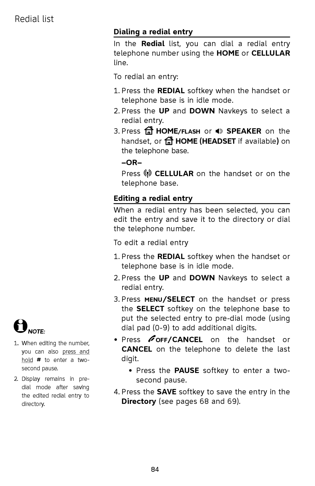 AT&T EP5632/EP5632-2 user manual Dialing a redial entry, Editing a redial entry 