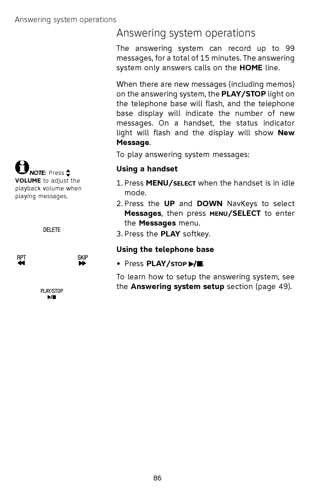 AT&T EP5632/EP5632-2 user manual Answering system operations, Using a handset 