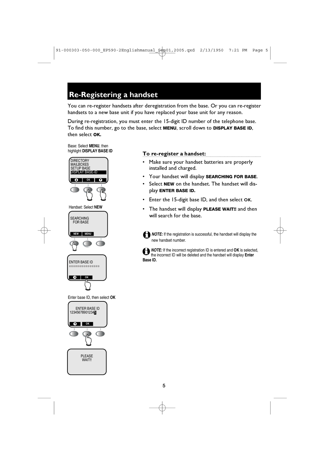 AT&T EP590-2 user manual Re-Registering a handset, To re-register a handset 