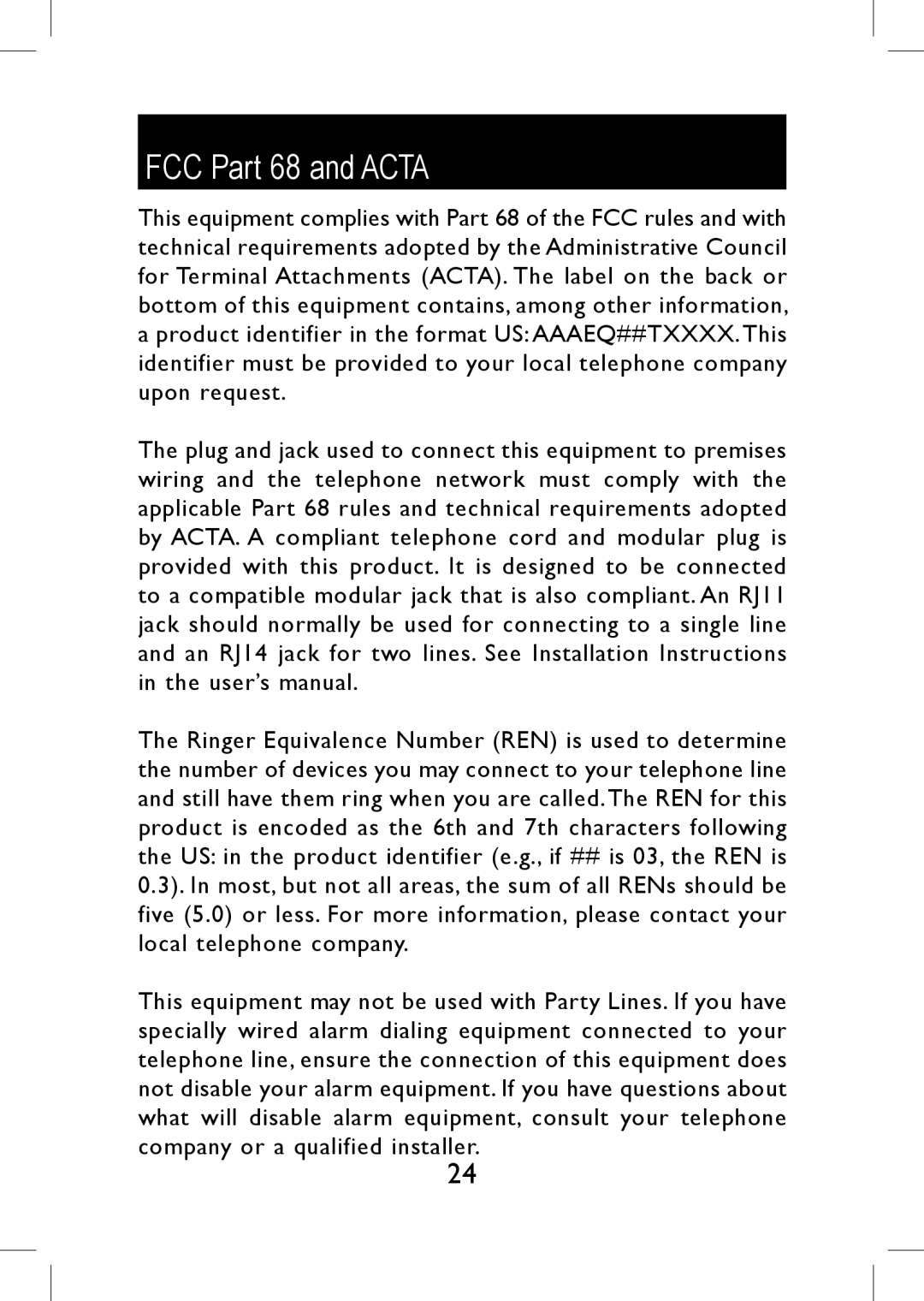 AT&T EP590-3 user manual FCC Part 68 and Acta 