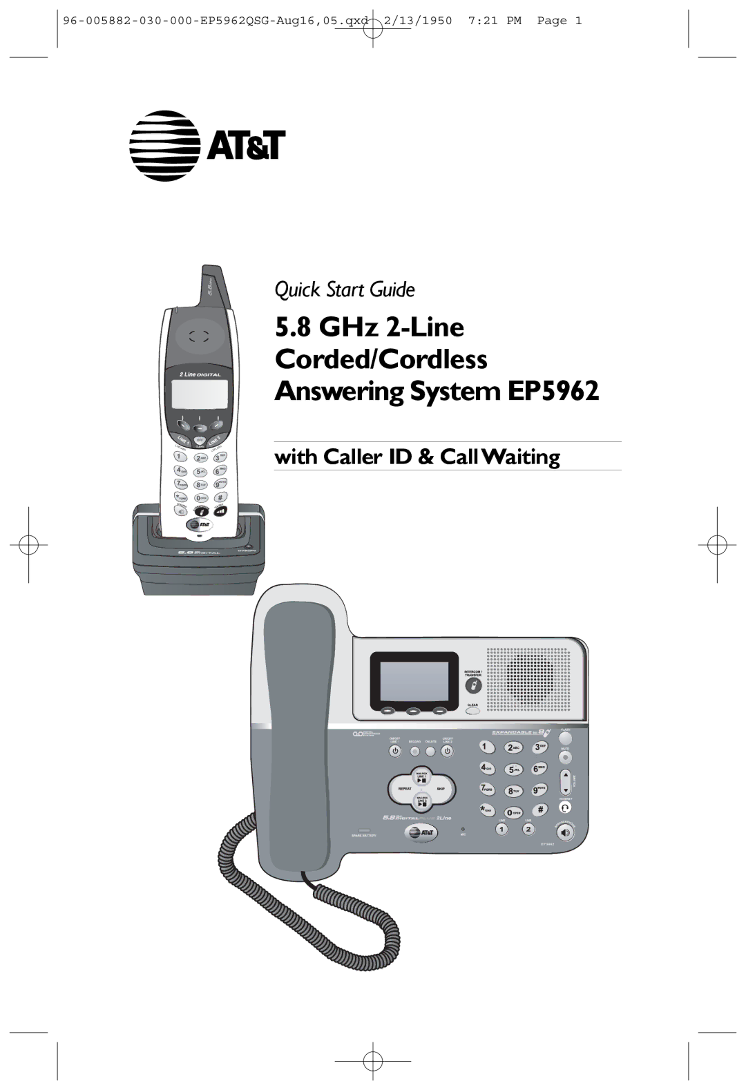 AT&T quick start GHz 2-Line Corded/Cordless Answering System EP5962 