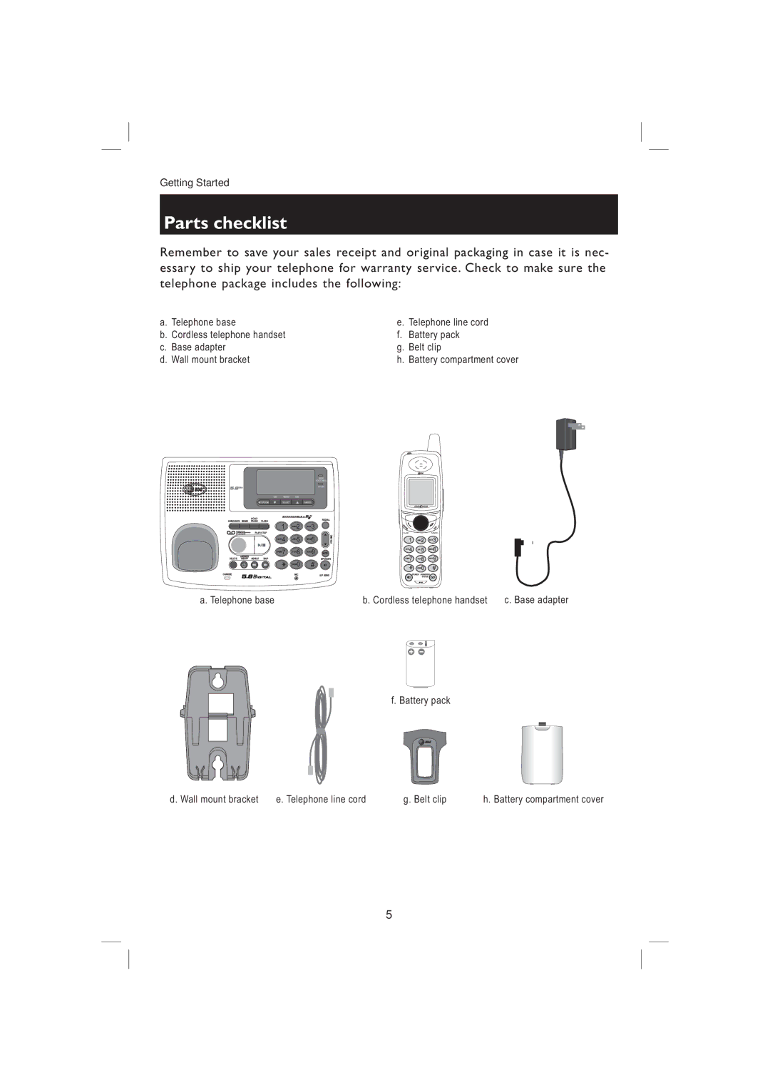 AT&T EP5995 user manual Parts checklist 