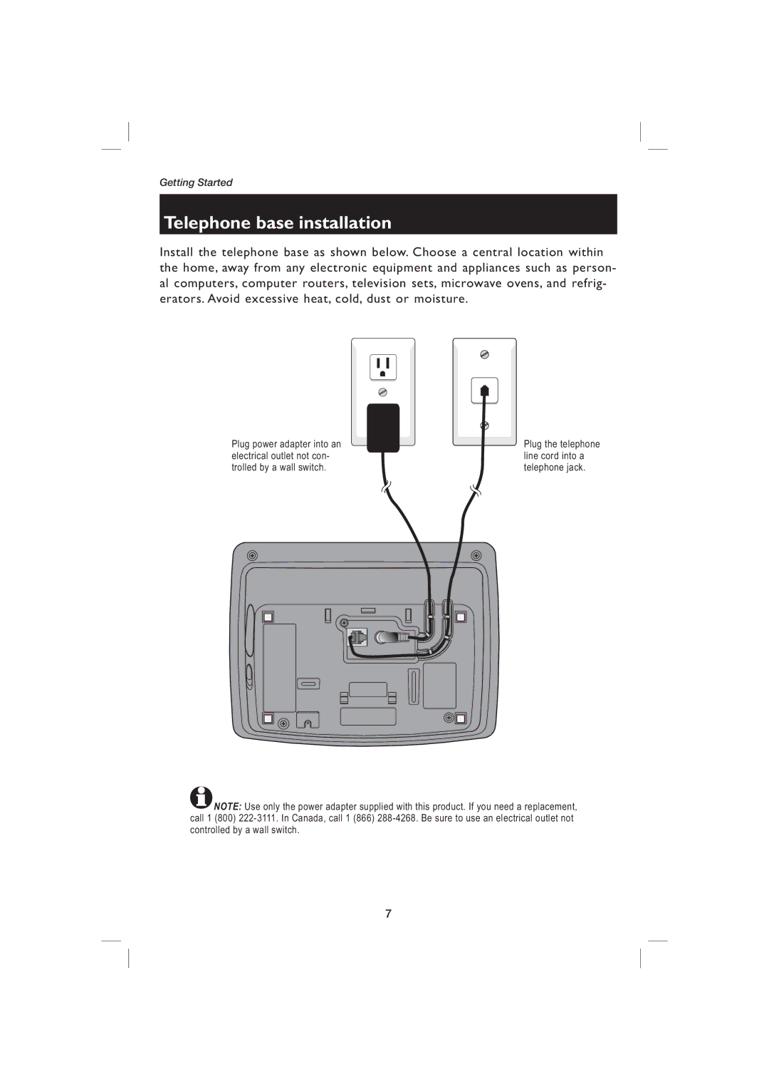 AT&T EP5995 user manual Telephone base installation 