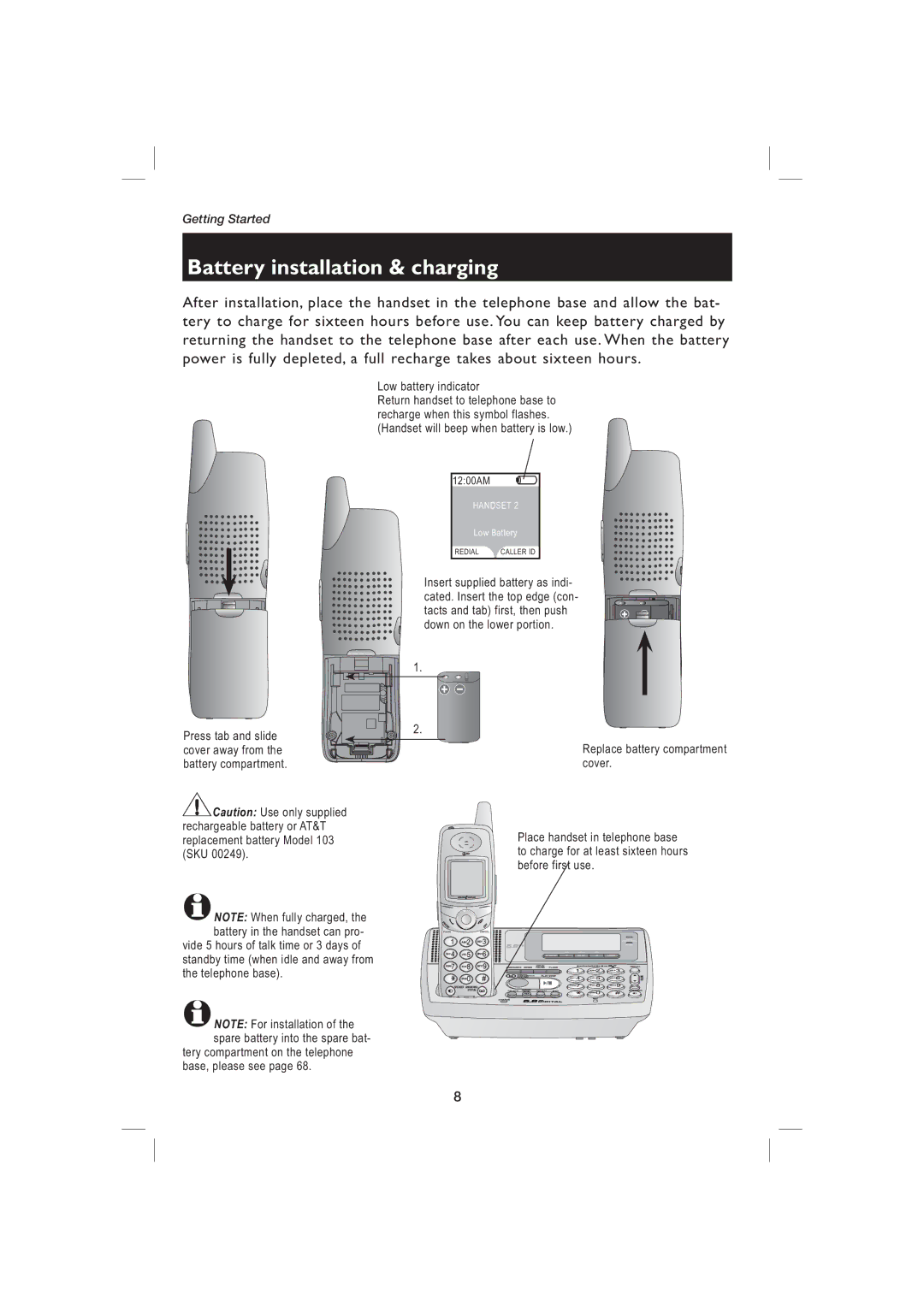 AT&T EP5995 user manual Battery installation & charging 