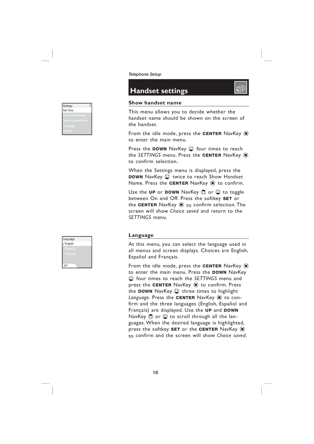 AT&T EP5995 user manual Show handset name, Language 