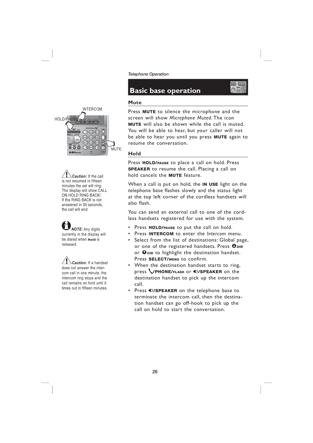 AT&T EP5995 user manual Intercom HOLD/PAUSE 