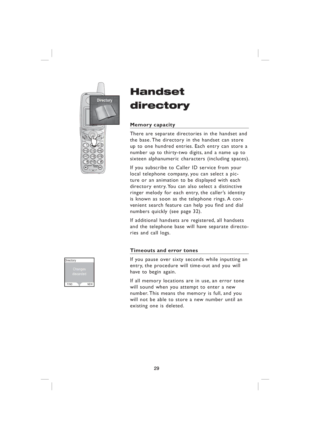 AT&T EP5995 user manual Memory capacity, Timeouts and error tones 