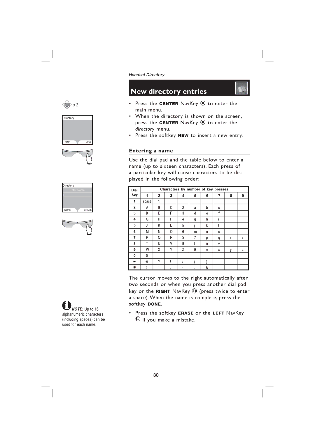 AT&T EP5995 user manual New directory entries, Entering a name 