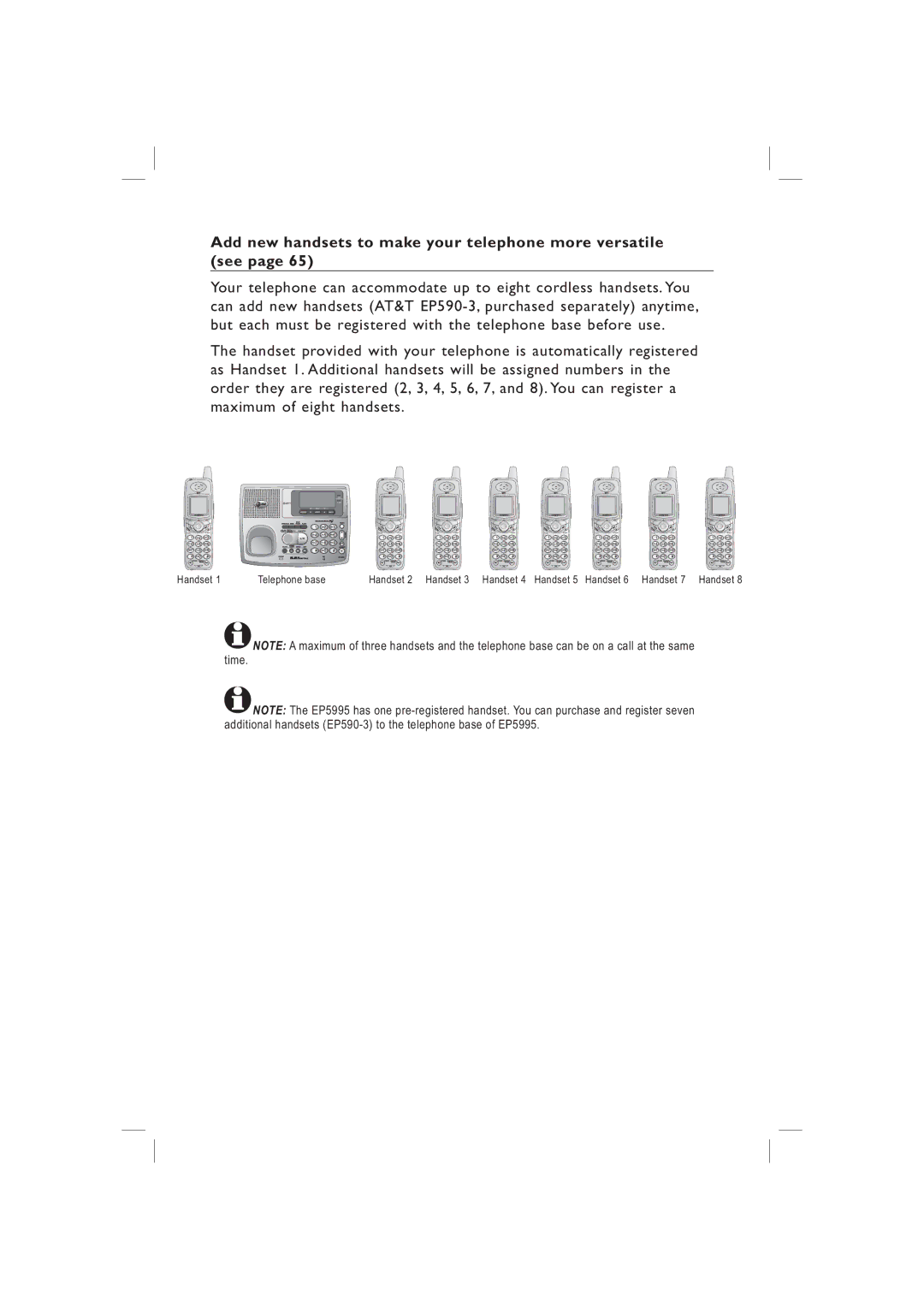 AT&T EP5995 user manual Add new handsets to make your telephone more versatile see 