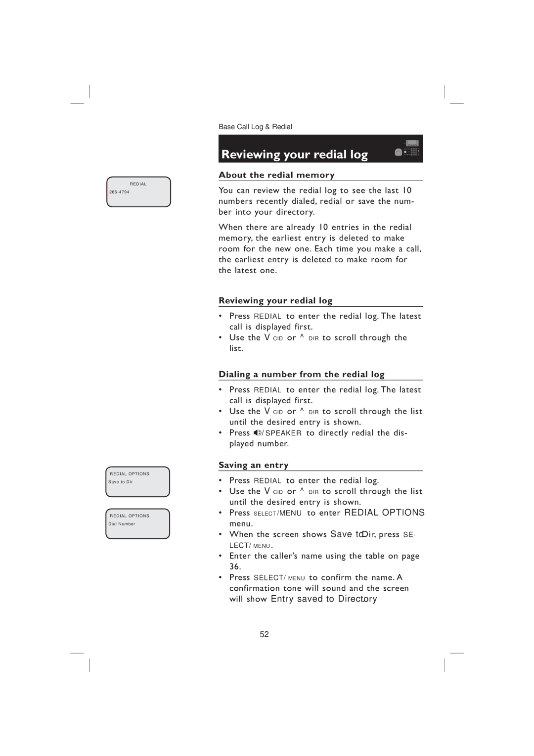 AT&T EP5995 user manual About the redial memory, Dialing a number from the redial log 