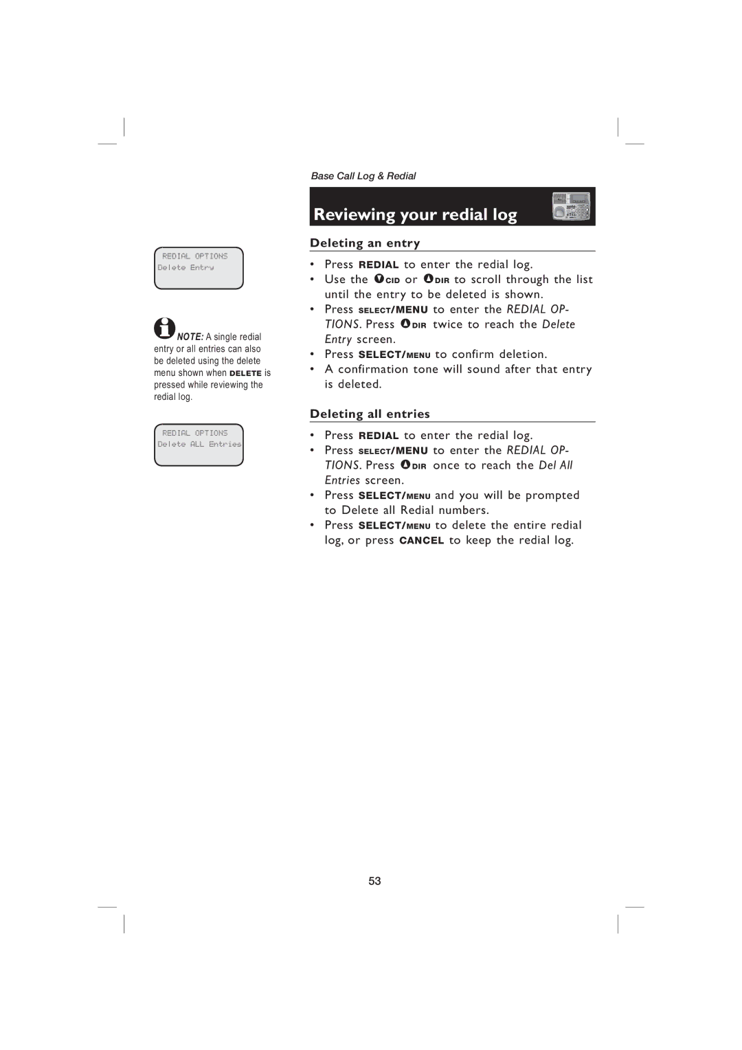 AT&T EP5995 user manual Redial Options 