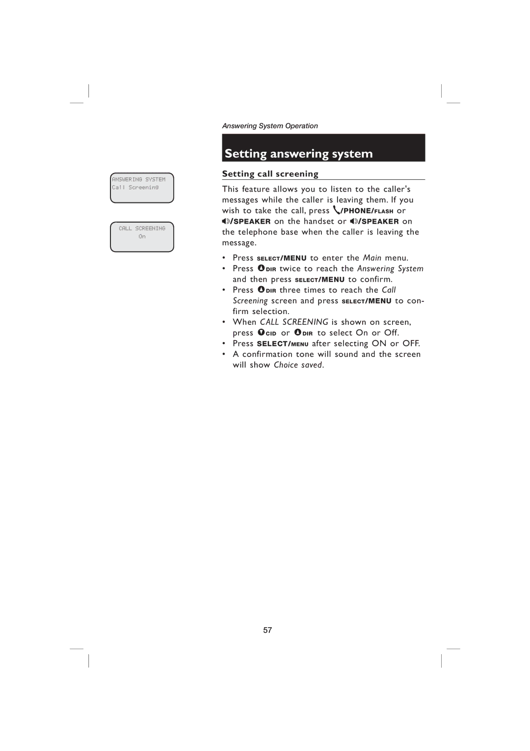 AT&T EP5995 user manual Setting call screening 