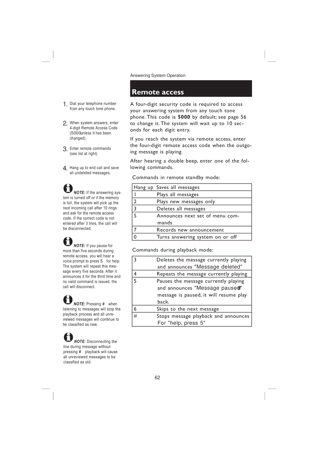 AT&T EP5995 user manual Remote access 