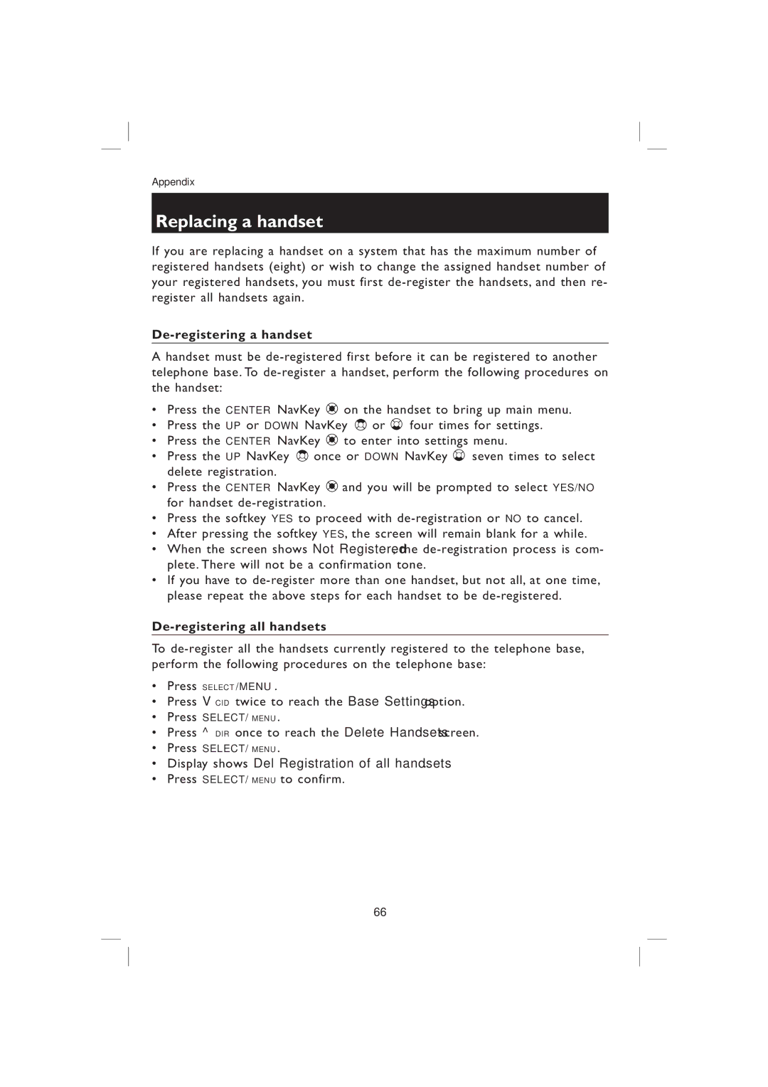 AT&T EP5995 user manual Replacing a handset, De-registering a handset, De-registering all handsets 