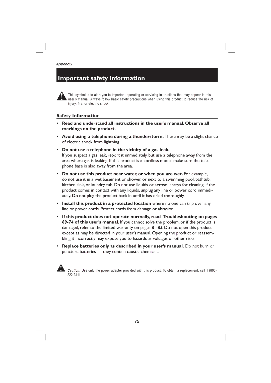 AT&T EP5995 user manual Important safety information 