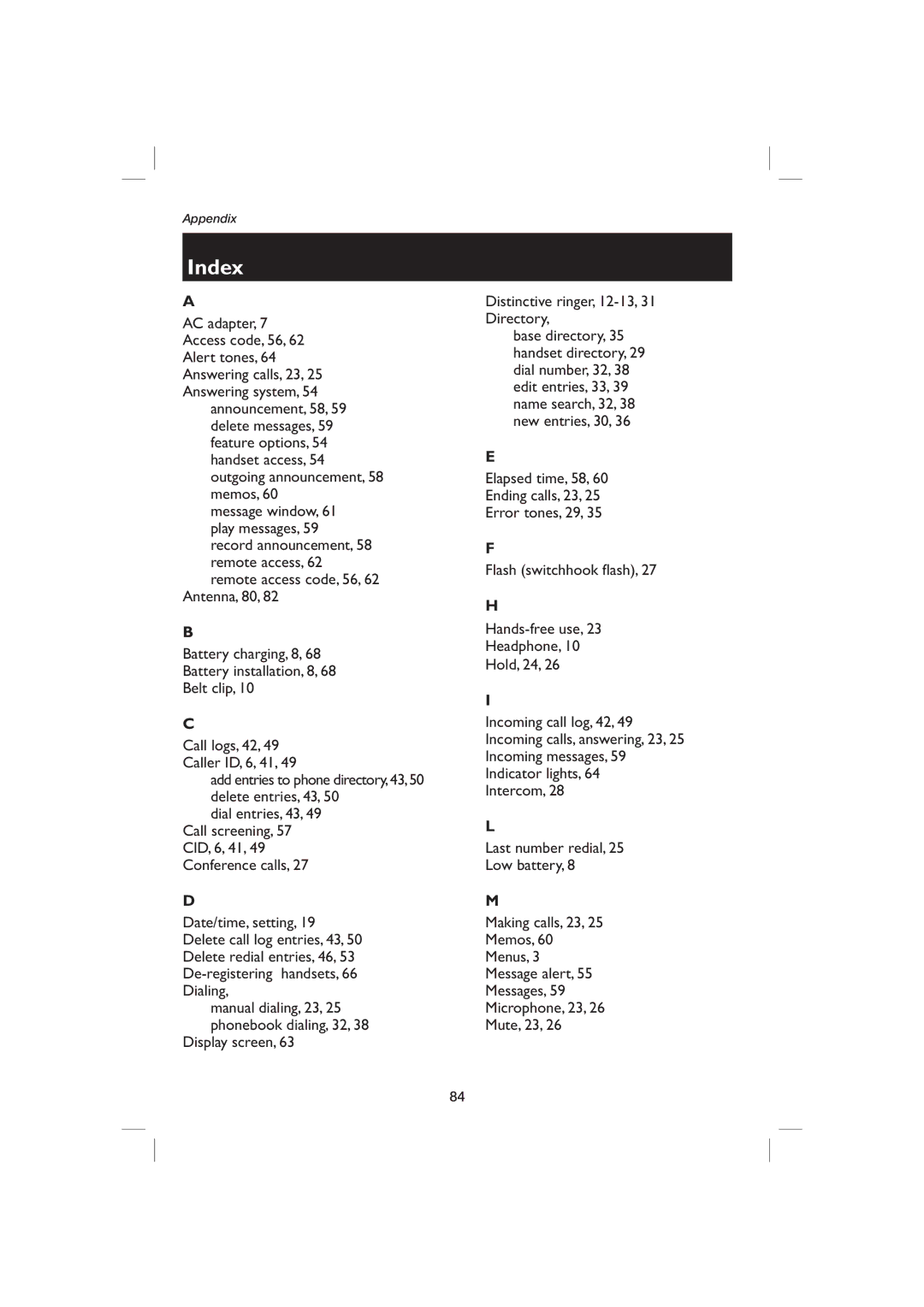 AT&T EP5995 user manual Index 