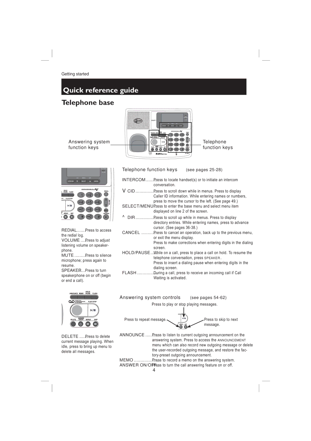 AT&T EP5995 user manual Telephone base 