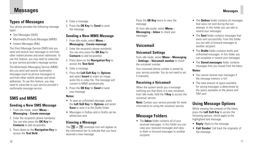AT&T F160 user manual Messages 