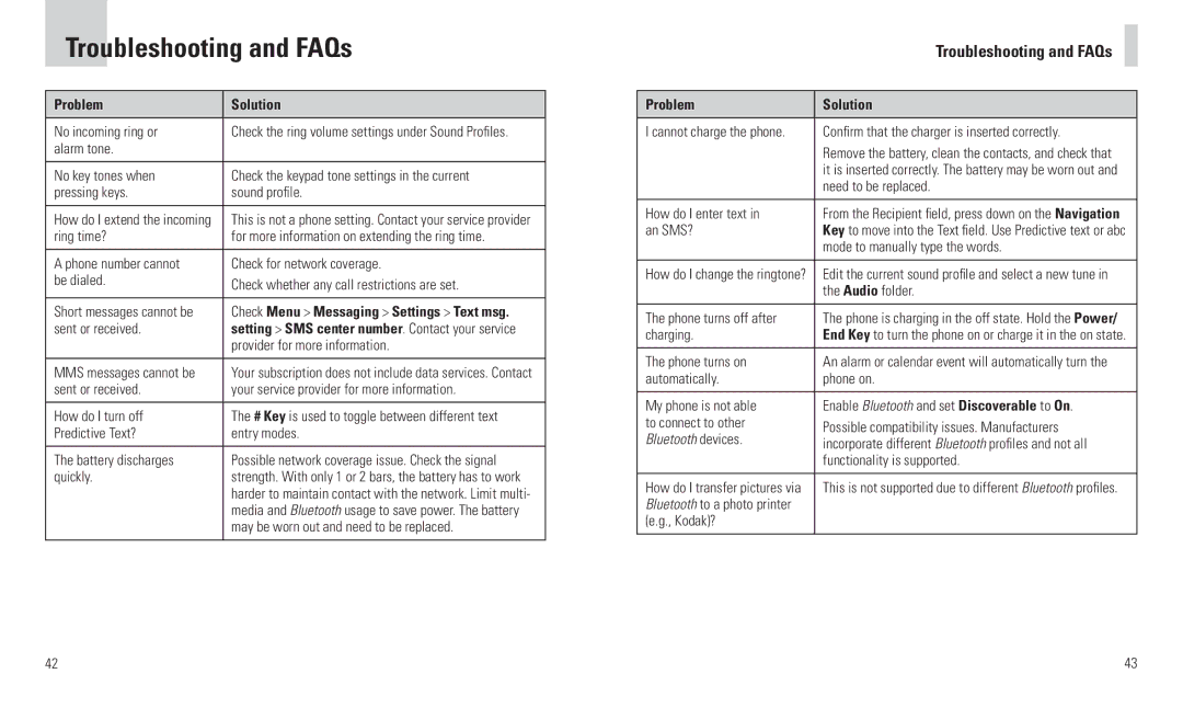 AT&T F160 user manual Troubleshooting and FAQs Problem Solution 