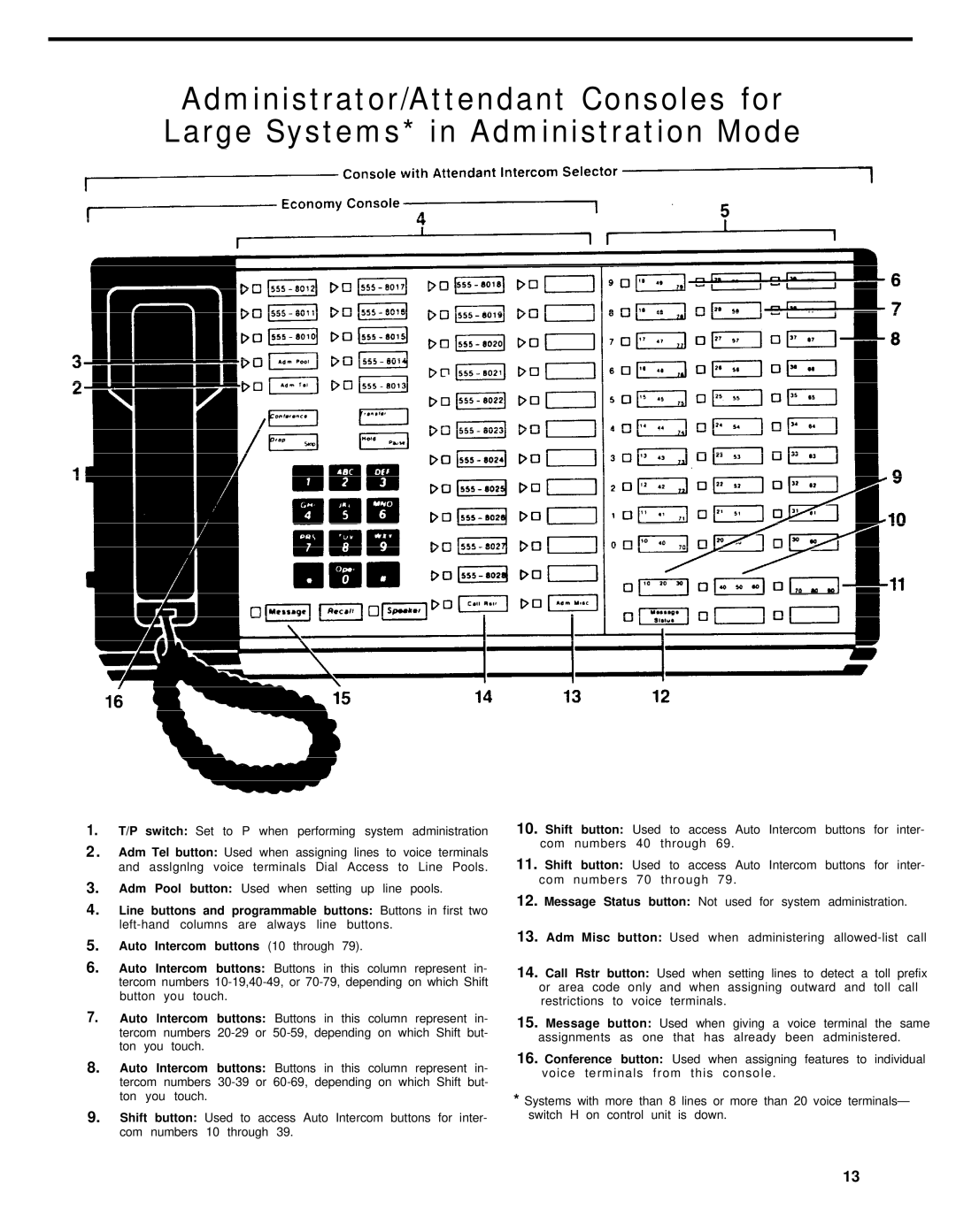 AT&T Feature Model 5 manual Adm Tel button Used when 