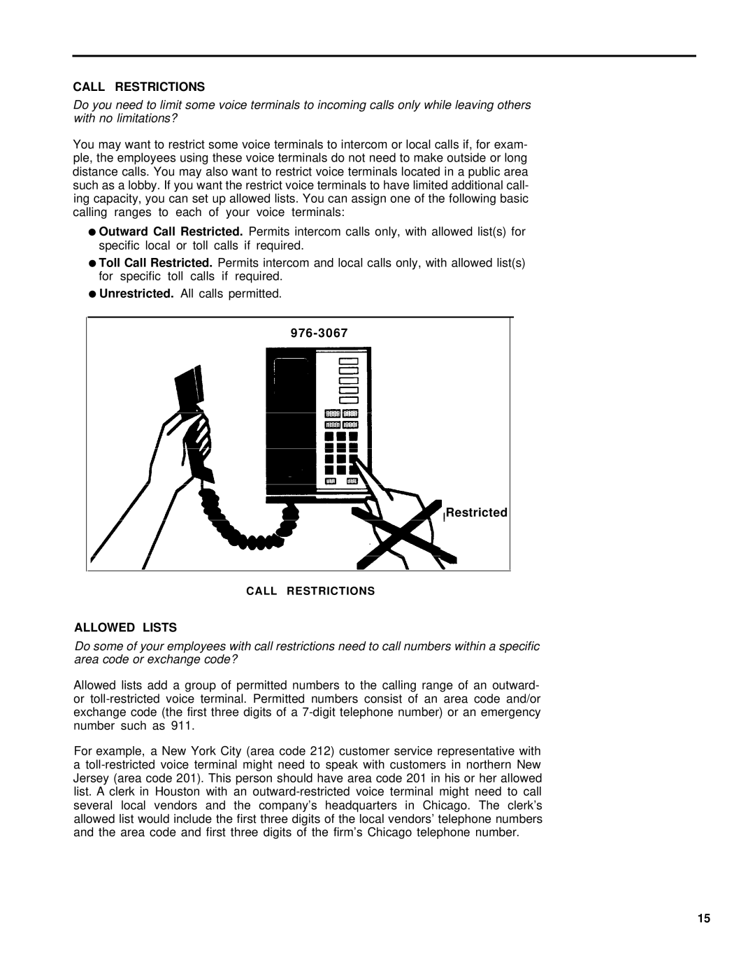 AT&T Feature Model 5 manual Call Restrictions, Restricted, Allowed Lists 