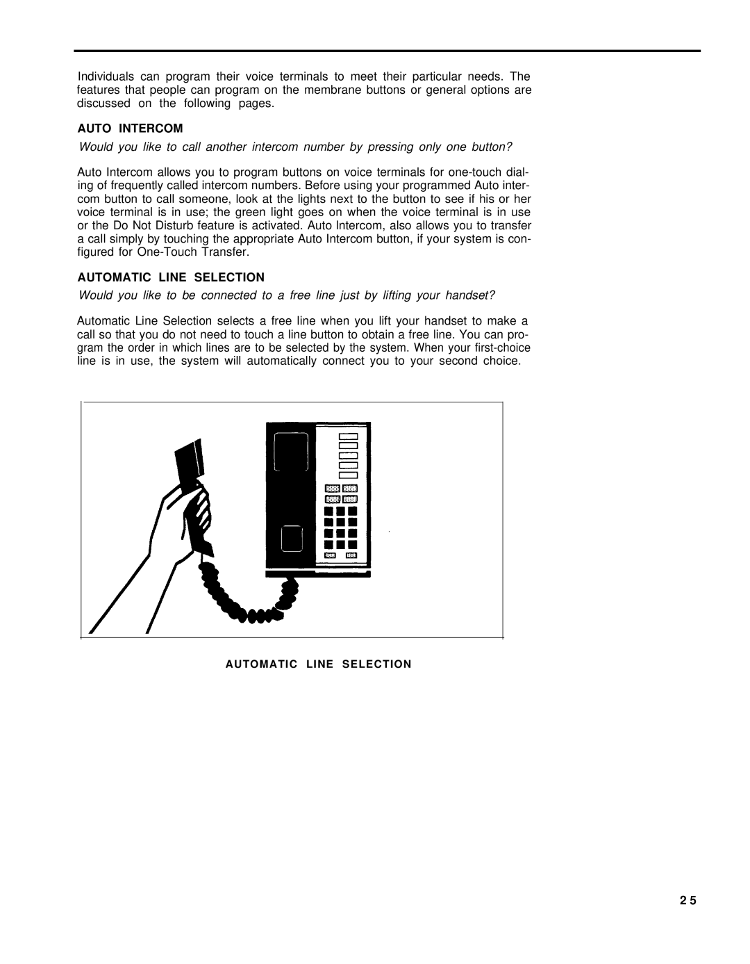 AT&T Feature Model 5 manual Auto Intercom, Automatic Line Selection 