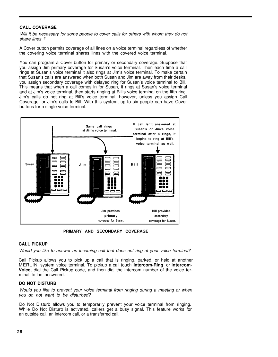 AT&T Feature Model 5 manual Call Coverage, Call Pickup, Do not Disturb 