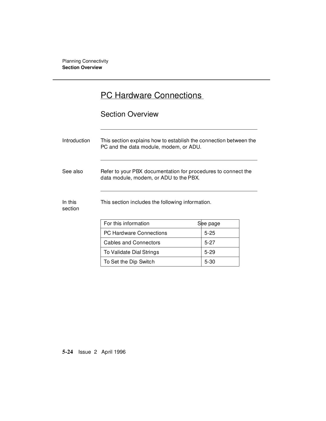 AT&T G3 manual PC Hardware Connections, Section Overview 