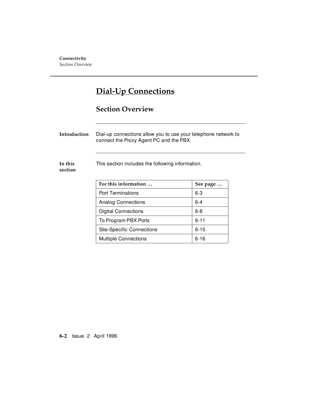 AT&T G3 manual Dial-Up Connections, Section Overview 