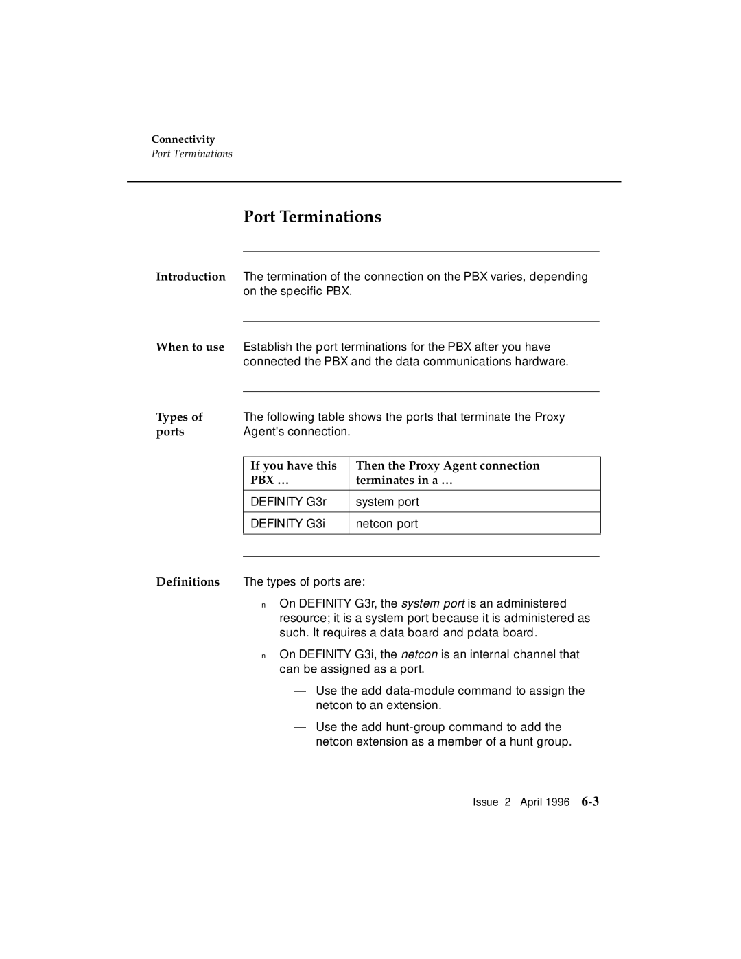 AT&T G3 manual Port Terminations, Ports, If you have this Then the Proxy Agent connection, Terminates in a … 