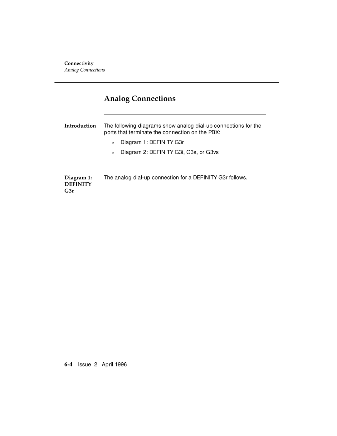 AT&T G3 manual Analog Connections, Definity 