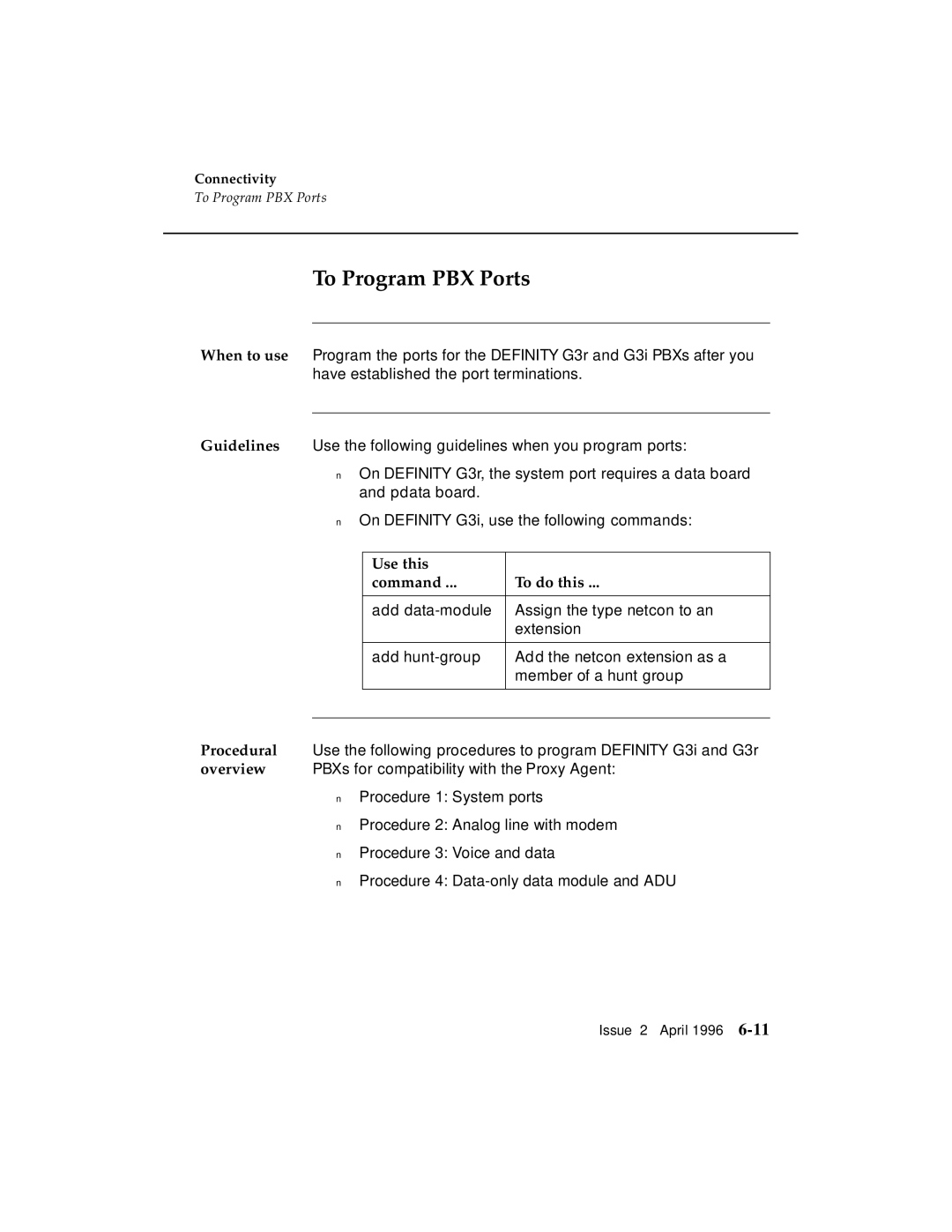 AT&T G3 manual To Program PBX Ports, Use this Command To do this 