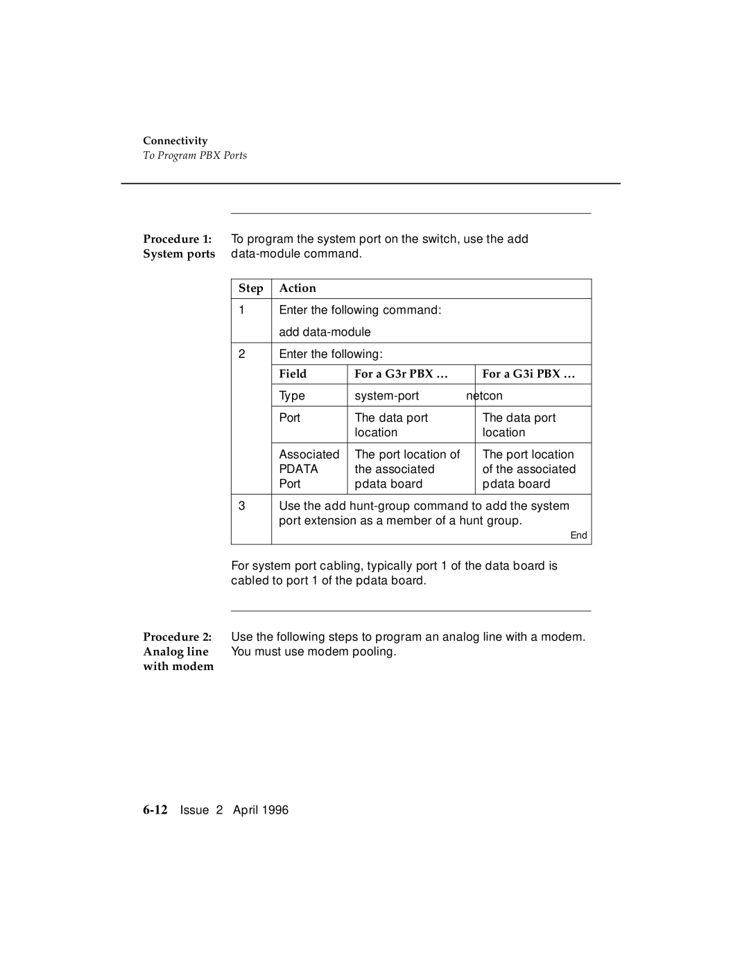 AT&T manual Field For a G3r PBX … For a G3i PBX …, With modem 