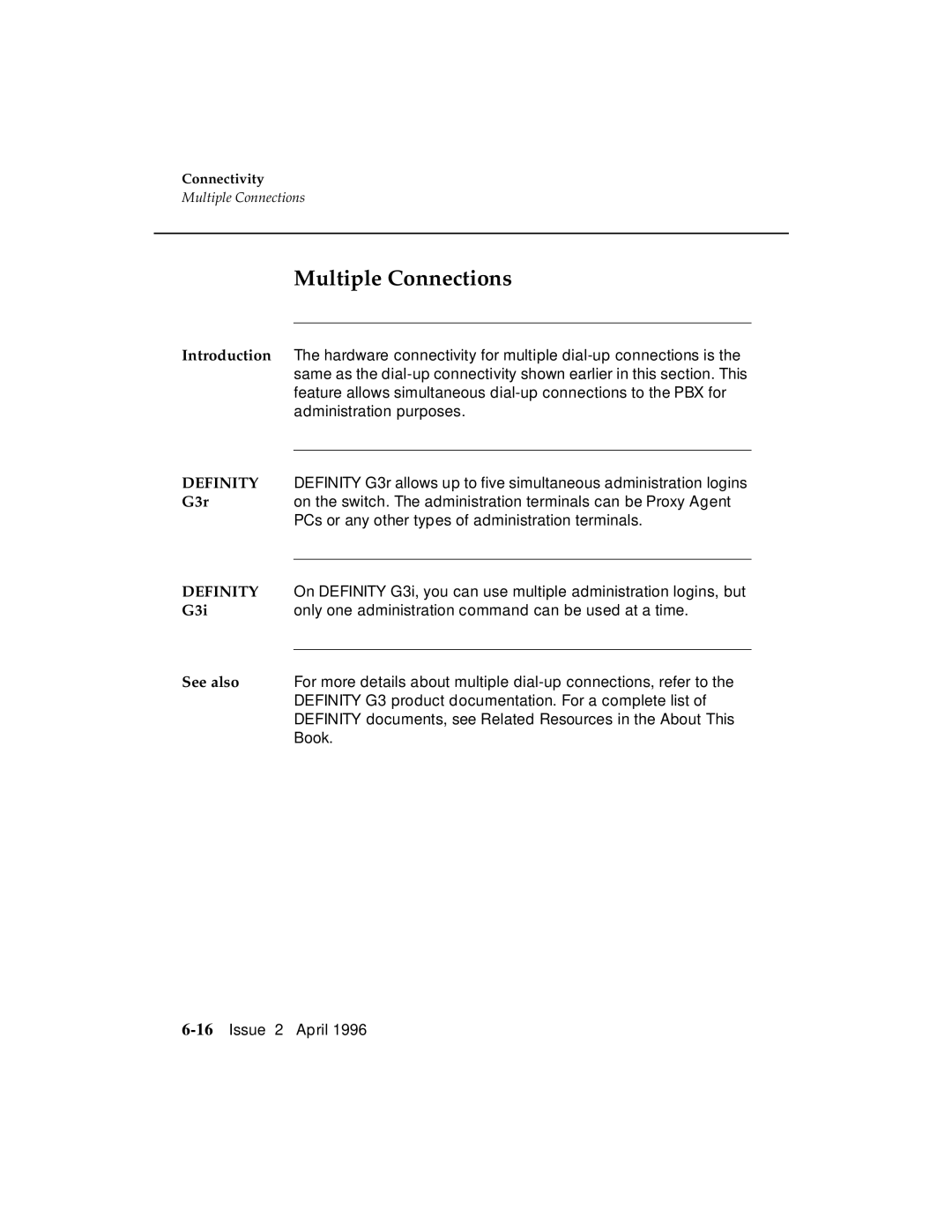 AT&T G3 manual Multiple Connections, Introduction 