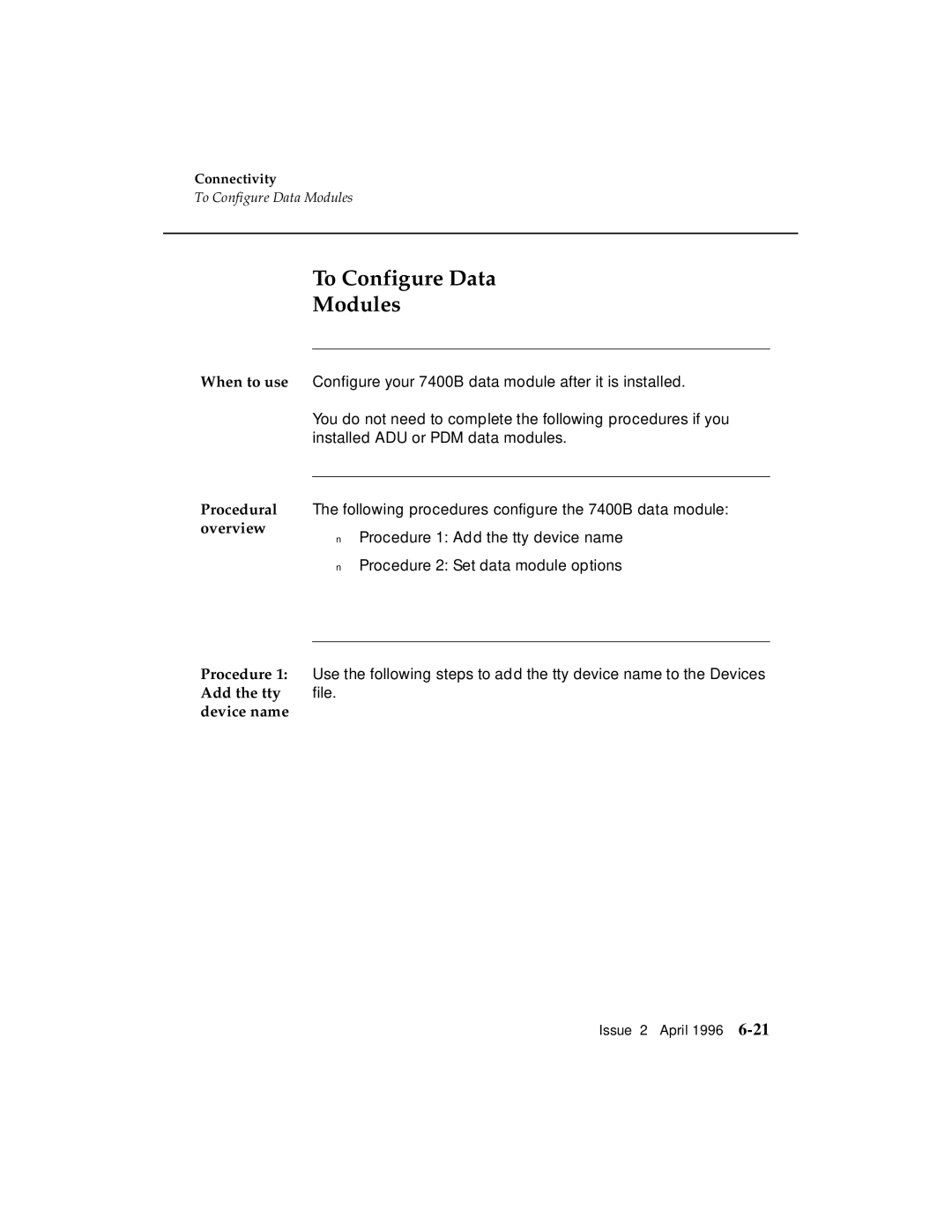 AT&T G3 manual To Configure Data Modules, Add the tty, Device name 