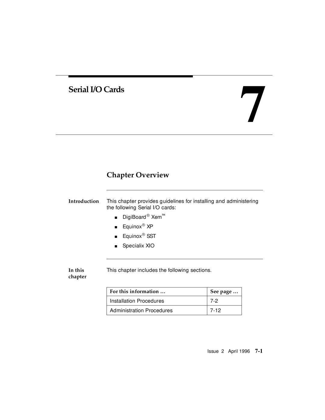 AT&T G3 manual Serial I/O Cards, Chapter Overview 