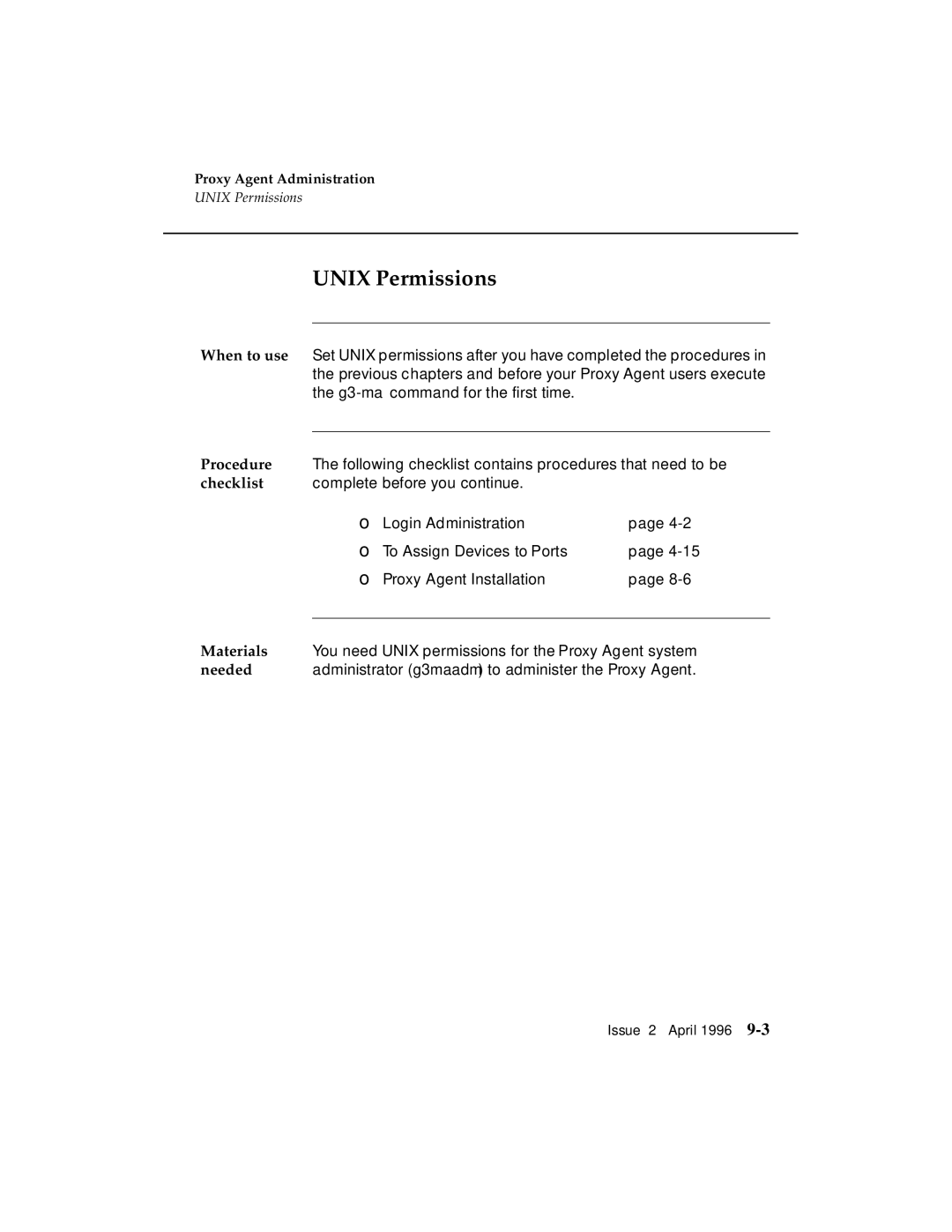 AT&T G3 manual Unix Permissions, Checklist 