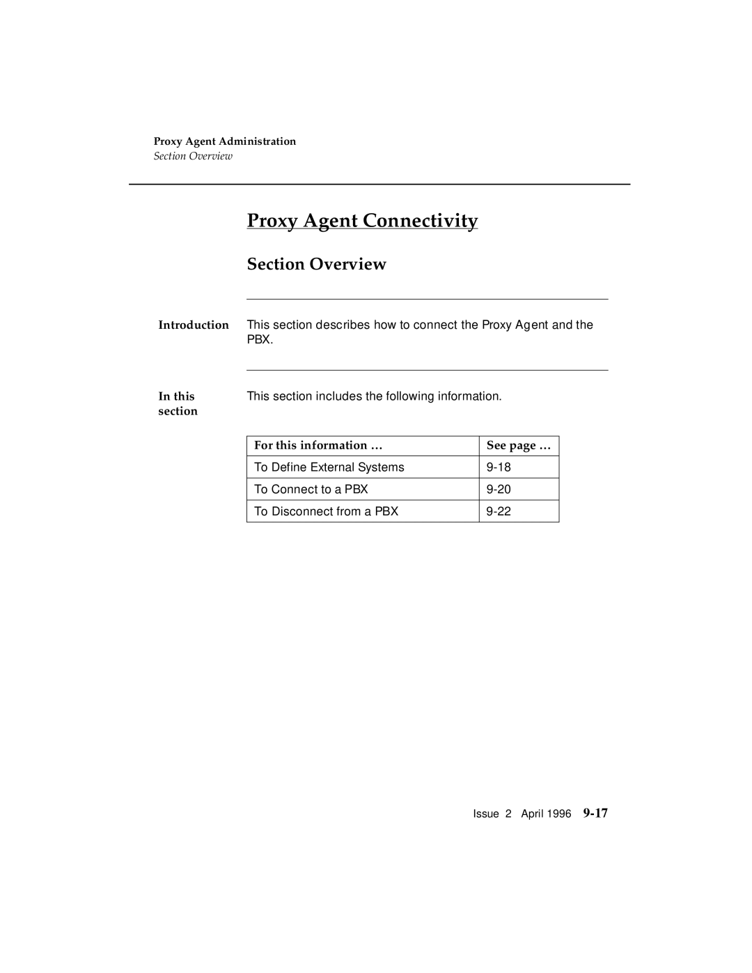 AT&T G3 manual Proxy Agent Connectivity, Section Overview 