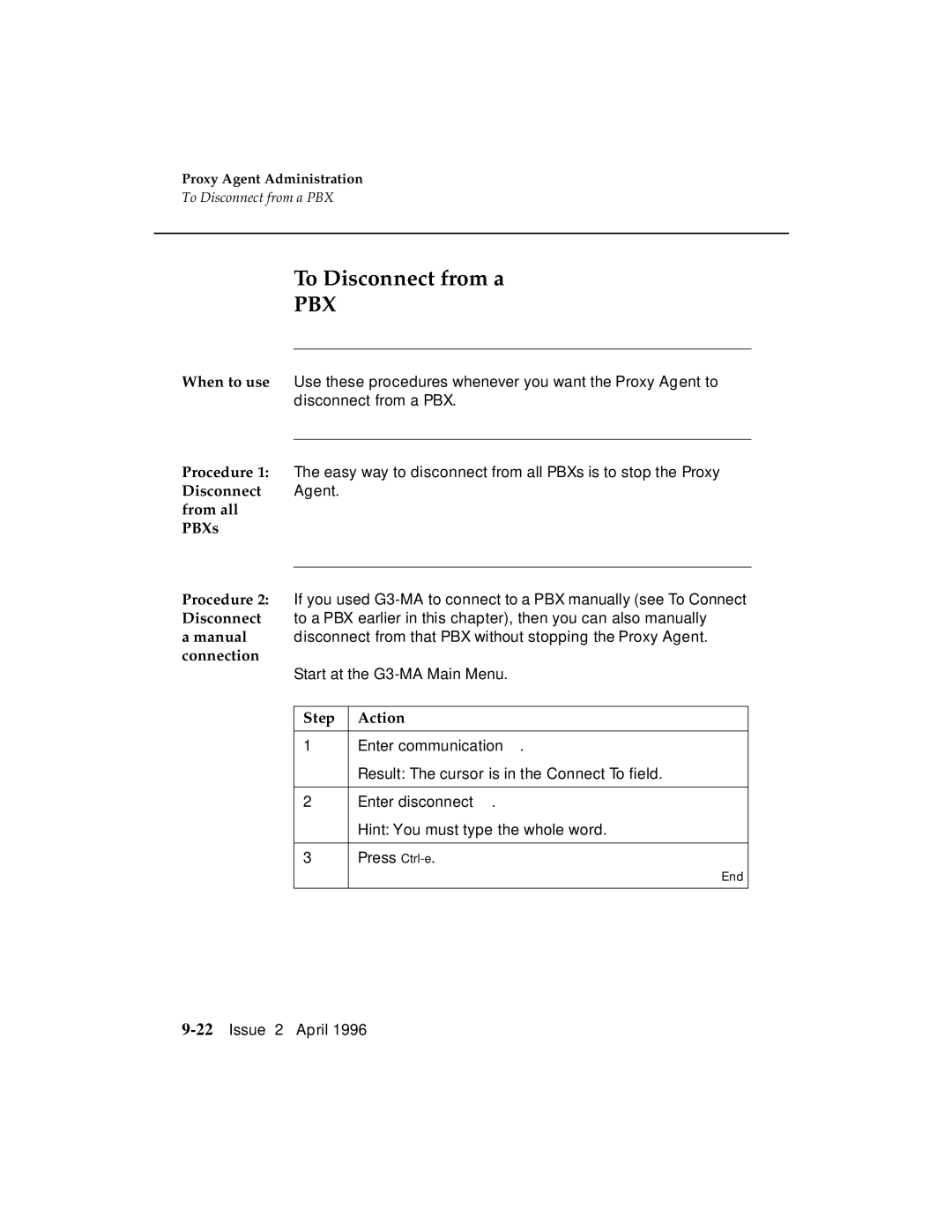 AT&T G3 manual To Disconnect from a, Pbx 