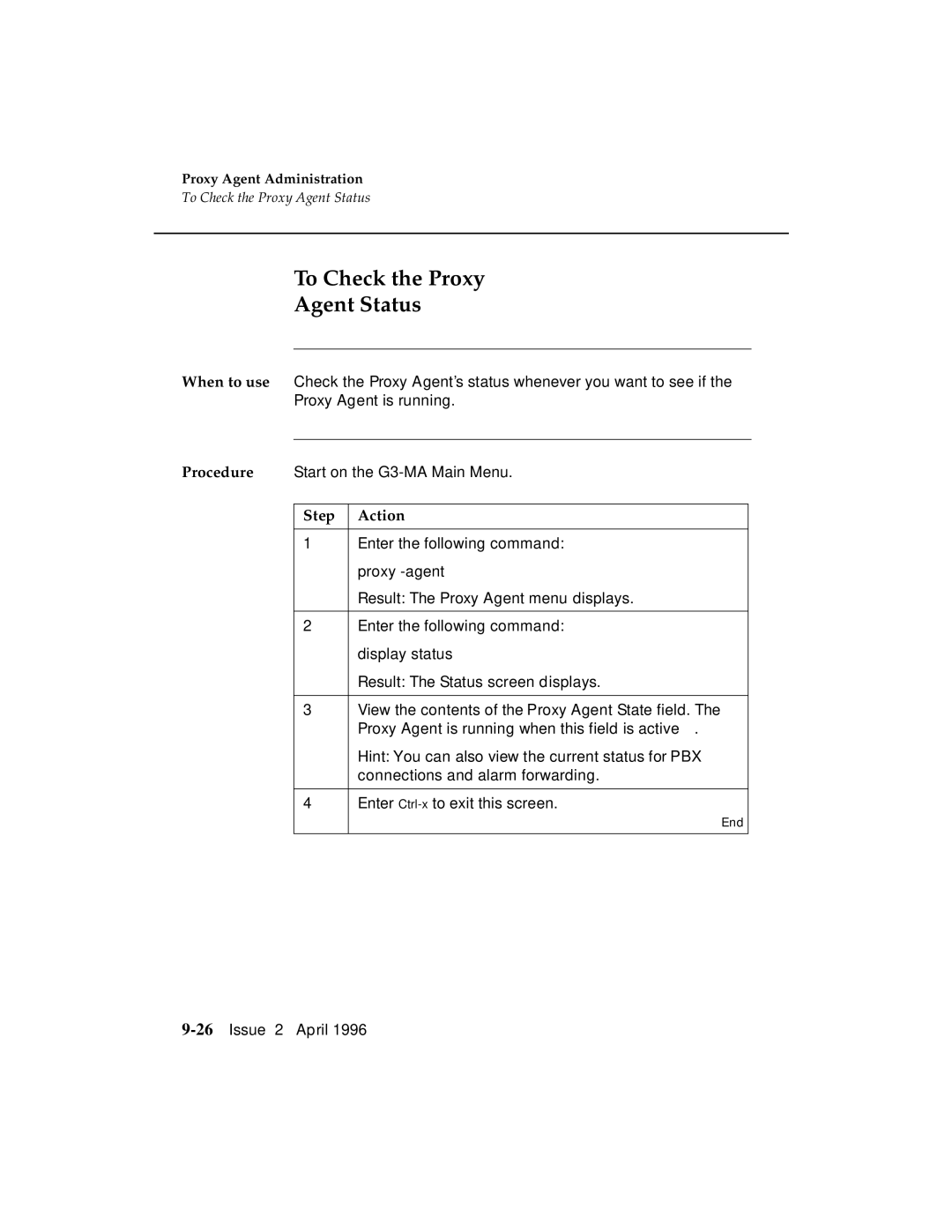 AT&T G3 manual To Check the Proxy Agent Status 