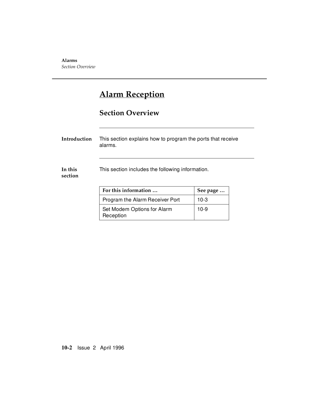 AT&T G3 manual Alarm Reception, Section Overview 