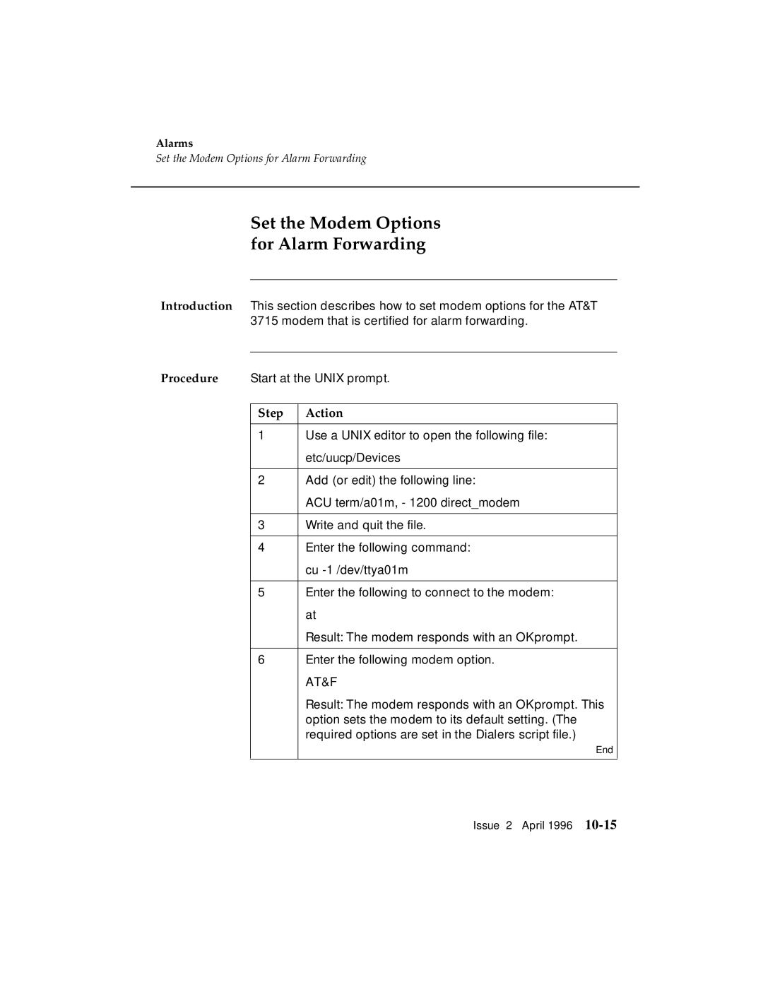 AT&T G3 manual Set the Modem Options for Alarm Forwarding 