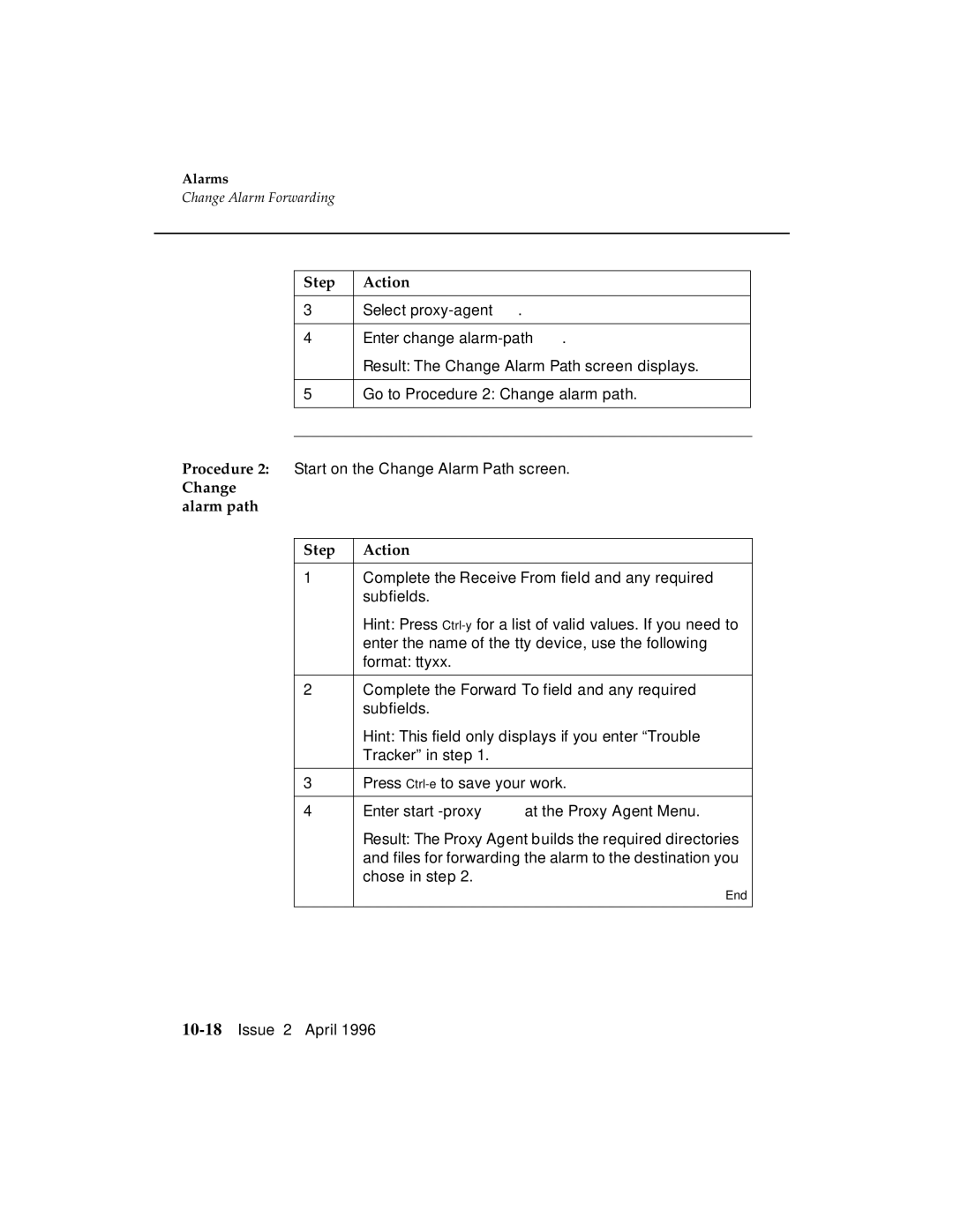 AT&T G3 manual Change alarm path Step Action 