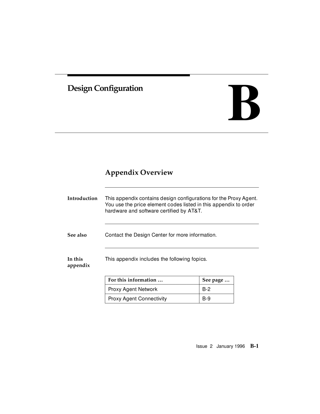 AT&T G3 manual Design ConfigurationB, Appendix Overview 